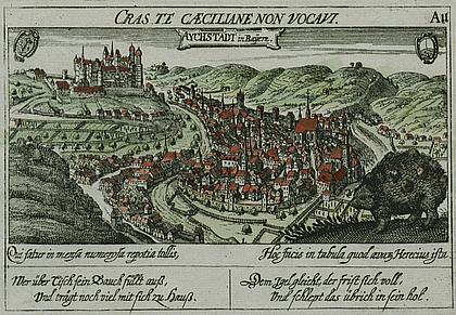 Aychstadt in Bayern, Radierung von 1630 von Johann Eckhard Löffler (Universitätsbobliothek Eichstätt-Ingolstadt)